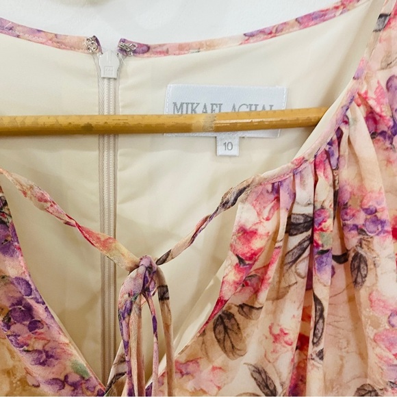 Mikael Aghal flutter sleeve pink floral gown - Picture 8 of 15